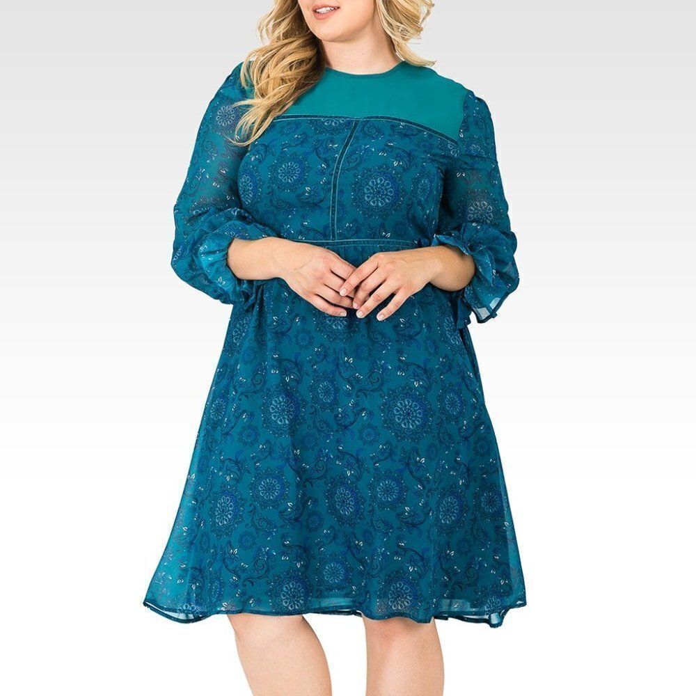 Standards & Practices Elsie Paisley Teal Dress